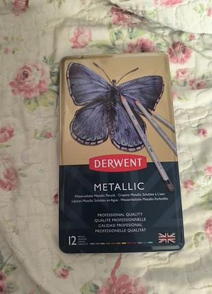 Нові олівці derwent metallic 12 штук професійні водорозчинні