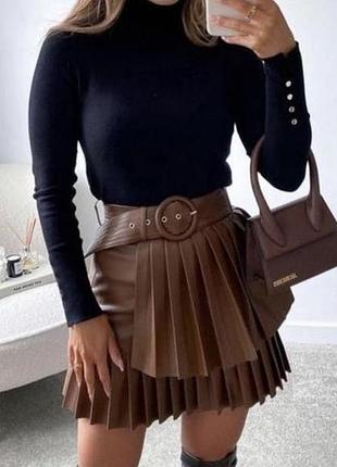 Шкіряна спідниця zara, шоколадна