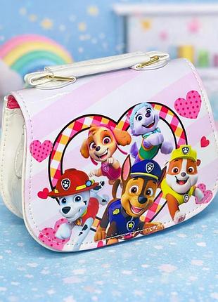 Детская сумочка щенячий патруль (paw patrol) 16×12×7 см через плечо, белая лаковая сумка с ремешком и магнитной застёжкой