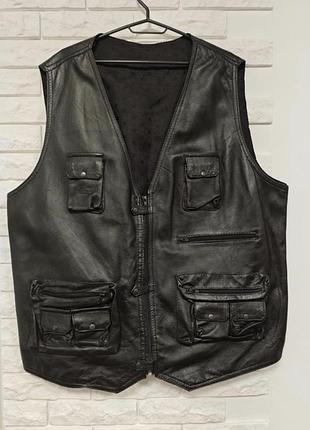 Bally р. xl / 2xl винтажная жилетка кожаная тактическая черная мужская жилет мужская тактическая черная со многими карманами для охоты / рыбалки