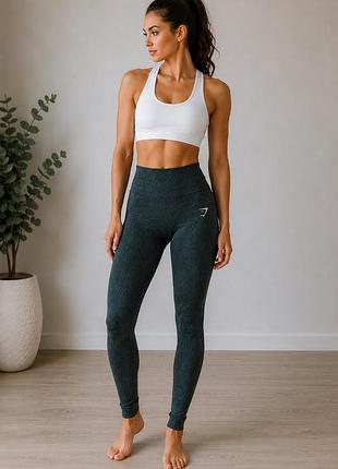 Лосини gymshark s темно зелені спортивні легінси високі талія меланж безшовні для фітнесу йоги тренувань оригінал