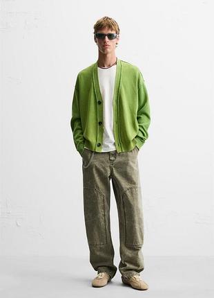 Zara мужской кардиган с эффектом стирки хлопковый