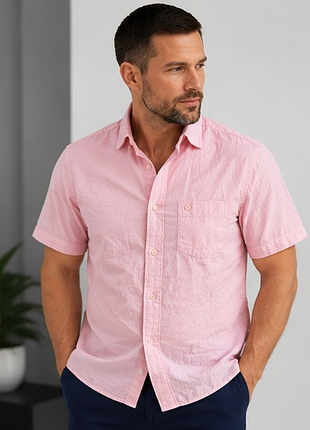 Оригинальная розовая рубашка h&amp;m 100% хлопок короткий рукав xs s 44–46