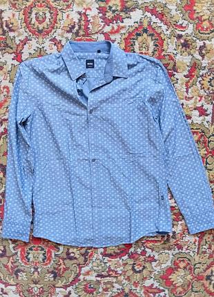 Чоловіча сорочка hugo boss slim fit блакитна з дрібним візерунком l
