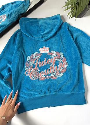 Жіноча кофта juicy couture з принтом, велюрова кофта з принтом, зіп-худі  джусі котюр, синє худі juicy couture вінтаж, синя кофта jc, вінтажна кофта