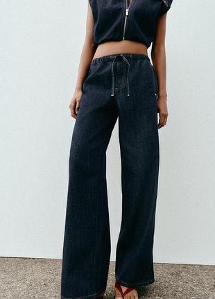 Джинси  wide-leg  zara  розмір m. xl еластичний пояс