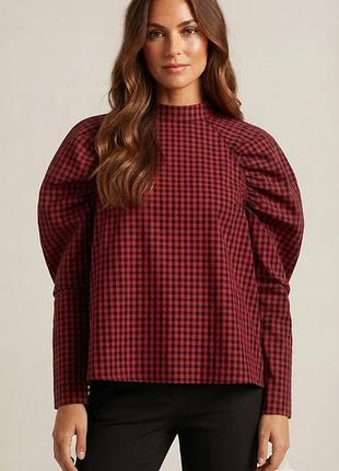 Блуза блузка лонгслів h&m червона чорна в клітинку батал