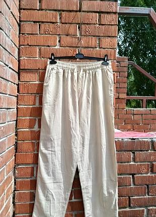 Легкие летние бежевые брюки унисекс на резинке (балта / 5xl)