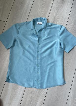 Шовкова блакитна сорочка gerry weber з коротким рукавом, р. m (100% натуральний шовк)