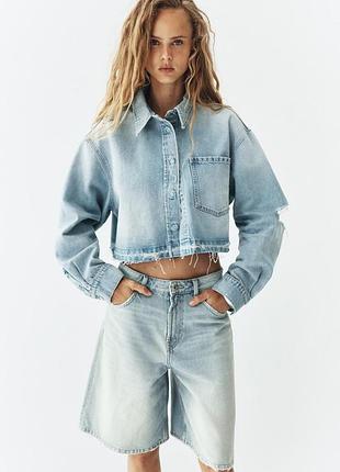 Джинсовые шорты- бермуды zara baggy trf