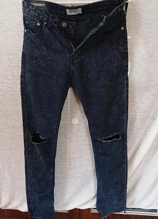 Джинси pull&bear super skinny рвані з дірками темно-сині 36 s джинсы pull&bear super skinny рваные с дырками темные 36 s