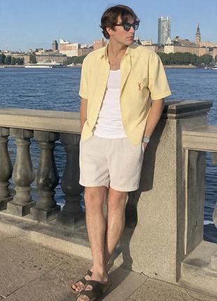 Сорочка чоловіча вінтаж бавовна короткий рукав жовта їв сен лоран, l