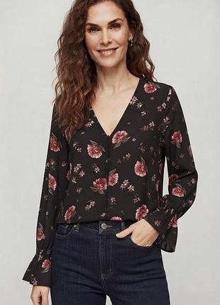 Блуза блузка лонгслів h&m divided чорна з квітковим принтом