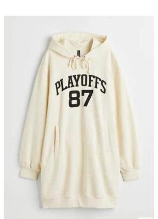 Сукня-худі h&m з принтом «playoffs 87» у кремовому кольорі, s/m