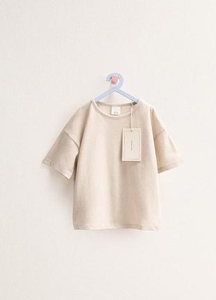 Молочна оверсайз футболка zara timeless на хлопчика та дівчинку льон бавовна