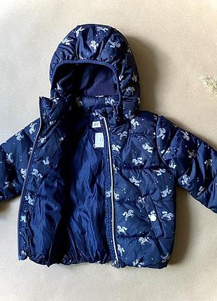 Куртка демісезонна дитяча для дівчинки h&m 2-3 роки 92-98 см синя голографічна єдинороги з капюшоном