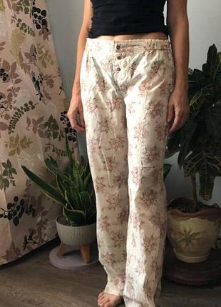 Хлопковые пижамные брюки massimo dutti soft в цветочный принт с кружевом (100% хлопок), размер s / 36