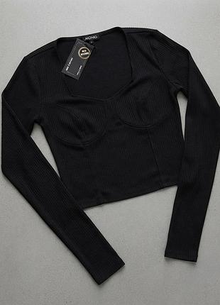 Бавовний топ короткий лонгслів с формованими м'якими чашками чорний monki