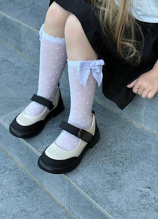 Туфельки 126, р.28,29,30,31,32,33,34,35, лакированная эко-кожа, черный/молочный