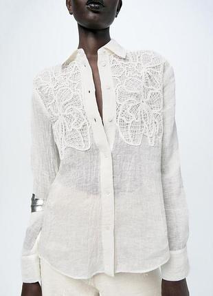 Льняная блуза с вышивкой zara р. м/38/10