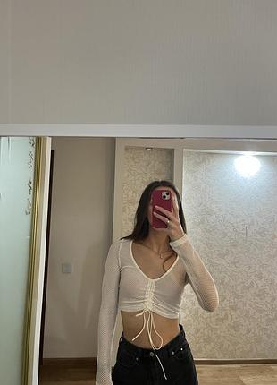 Топ bershka білий сітка з довгим рукавом xs новий