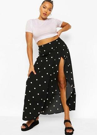 Юбка boohoo черная горох xxl/22 новая - на запах