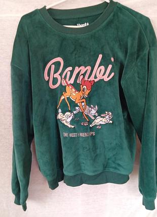Плюшевий світшот undiz disney bambi m розм зелений велюровий кофта оксамитова кофта худі толстовка с принтом бемби