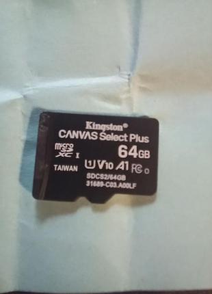 Карта пам’яті kingston canvas select plus microsdxc 64 gb uhs-i u1 v10 a1