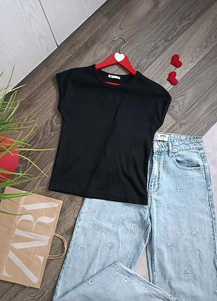 Топ футболка в рубчик черная zara.