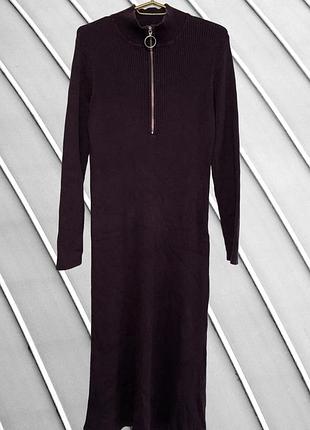 Женское бордовое платье миди в рубчик h&amp;m l xl 40 42 оригинал эйчем бордовое платье с длинным рукавом платье по фигуре 48 50
