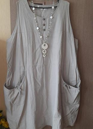 Жіноча лляна boho сукня без рукавів з кишенями