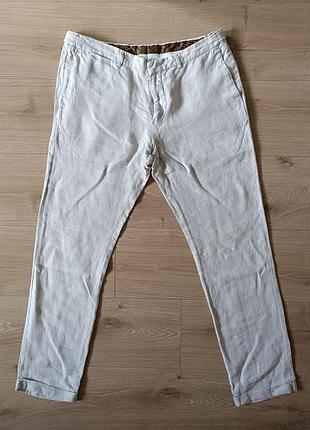 Мужские льняные брюки zara men/ однотонные брюки из натурального льна