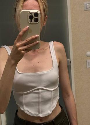 Корсетна топ- майка у рубчик біла спортивна xxs-s pull&bear