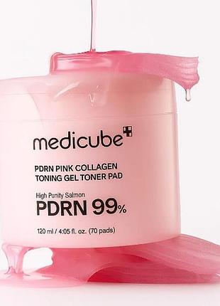 Тонер-педи освітлюючі medicube pdrn pink collagen toning gel toner pad 70шт