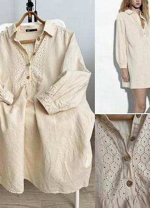 Лляна сукня від zara🤎 з вишивкою