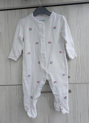 Брендовый белый хлопковый человечек с вышивкой jojo maman bebe для девочки 6-9м