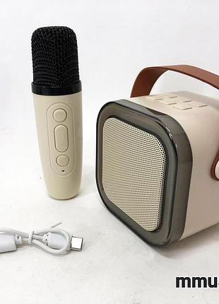 Портативна колонка з караоке мікрофоном та rgb підсвічуванням k12 10w bluetooth. колір: білий