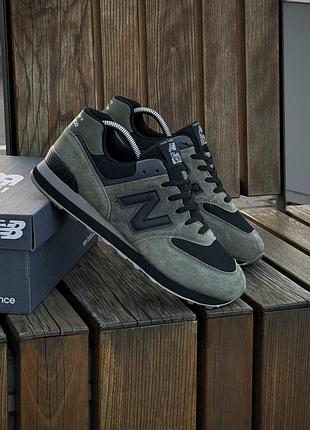 Кросівки new balance 574, хакі/чорні (літні, сіточка) артикул: 574-19