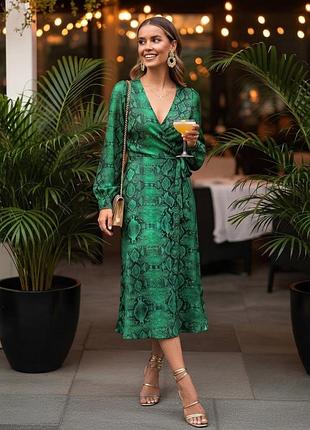 Изумрудное платье миди на запах primark uk10 eur 38 usa 6, s (m)
