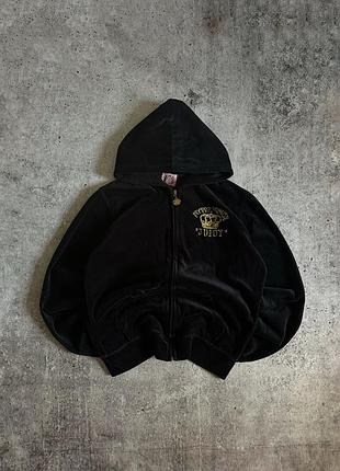 Зіп худі жіноче зіпка вінтажна велюрова з капюшоном juicy coture xs s чорна