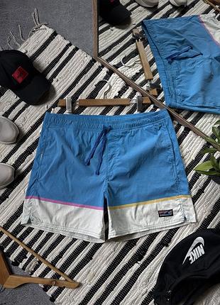 Шорти чоловічі patagonia оригінал патагонія  xl xxl плащівка сині блакитні з лого