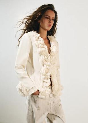 Льняной жакет с бахромой zw collection