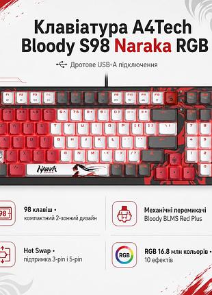 Клавиатура a4tech bloody s98 red rgb blms red plus black/red