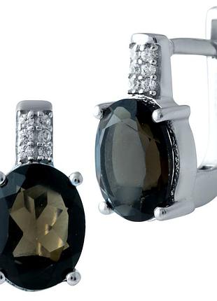 Срібні сережки proba з натуральним раухтопазом (димчастим кварцем) 4.407ct (1911907)