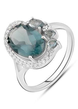 Срібне кільце proba з топазом лондон блю 3.365ct, вага виробу 3,73 г (2127383) 17.5 розмір