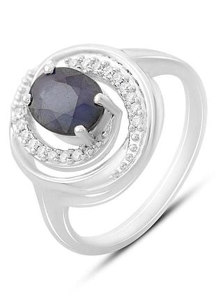 Серебряное кольцо proba с натуральным сапфиром 1.729ct, фианитами, вес изделия 4,13 гр (2162629) 17 размер