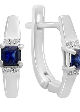 Серебряные серьги proba с натуральным сапфиром 0.889ct, фианитами (2213499)