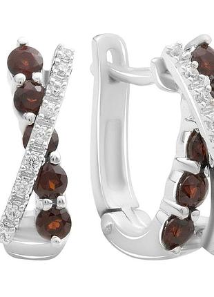Срібні сережки proba з натуральним гранатом 1.556ct, фіанітами (2191414)