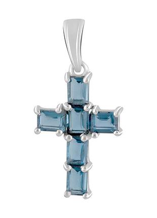 Серебряный крестик proba с топазом лондон блю 1.2ct (2092551)