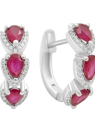 Серебряные серьги proba с натуральным рубином 4.193ct, фианитами (2205159)